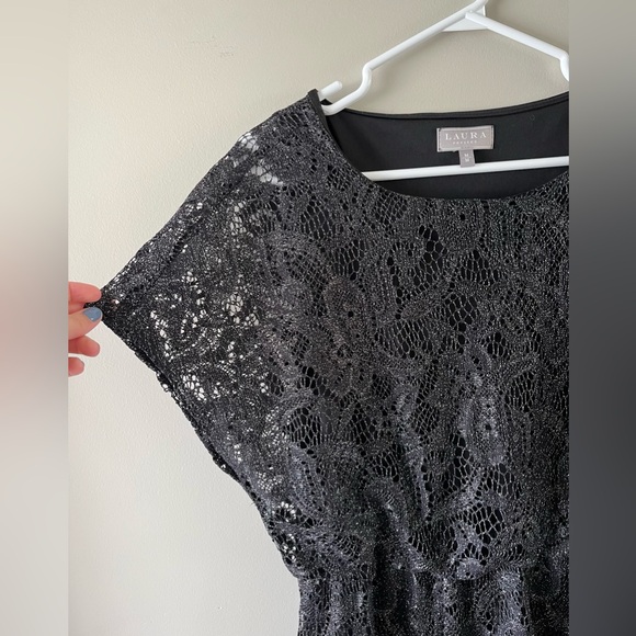 Laura Black Lace Coquette Fringe Blouse Size M All Over Shimmer Whimsygoth - Picture 4 of 10